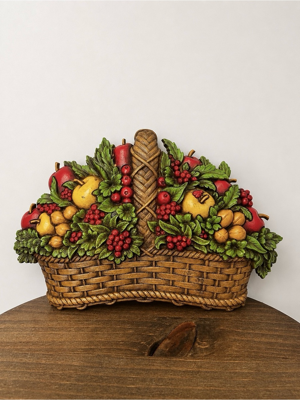 Homco Basket of Fruit Wall Decor in Brown, Green, Red, Yellow